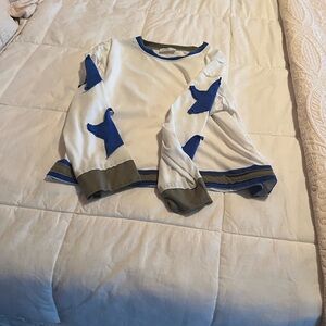 White and Blue Y2K Long Sleeve Retro Athletic Top
